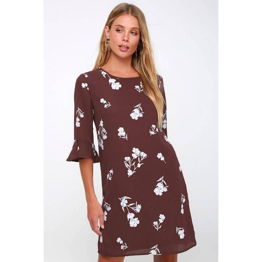 Lulus Sweeter Than This Plum Purple Floral Print Shift Dress - Size Large